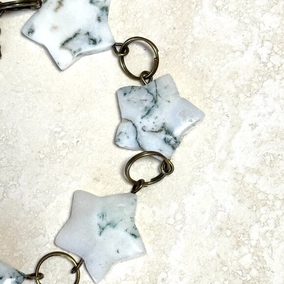 2/$20, Genuine White Green Tree Agate Bracelet, Gemstone Star +Bronze Grape Leaf - Picture 4 of 11